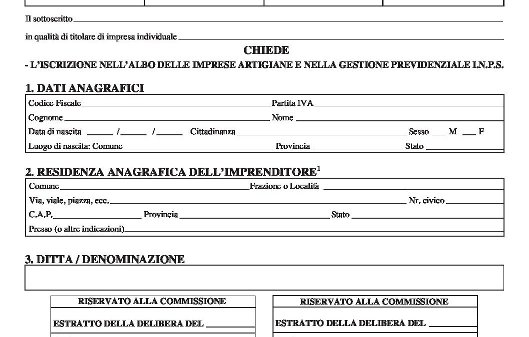 domanda di iscrizione di impresa individuale